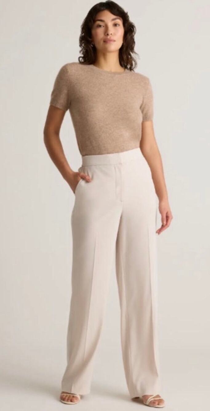 QUINCE Stretch Crepe Classic Trouser Pants Sand Cream Office Casual Sz 4